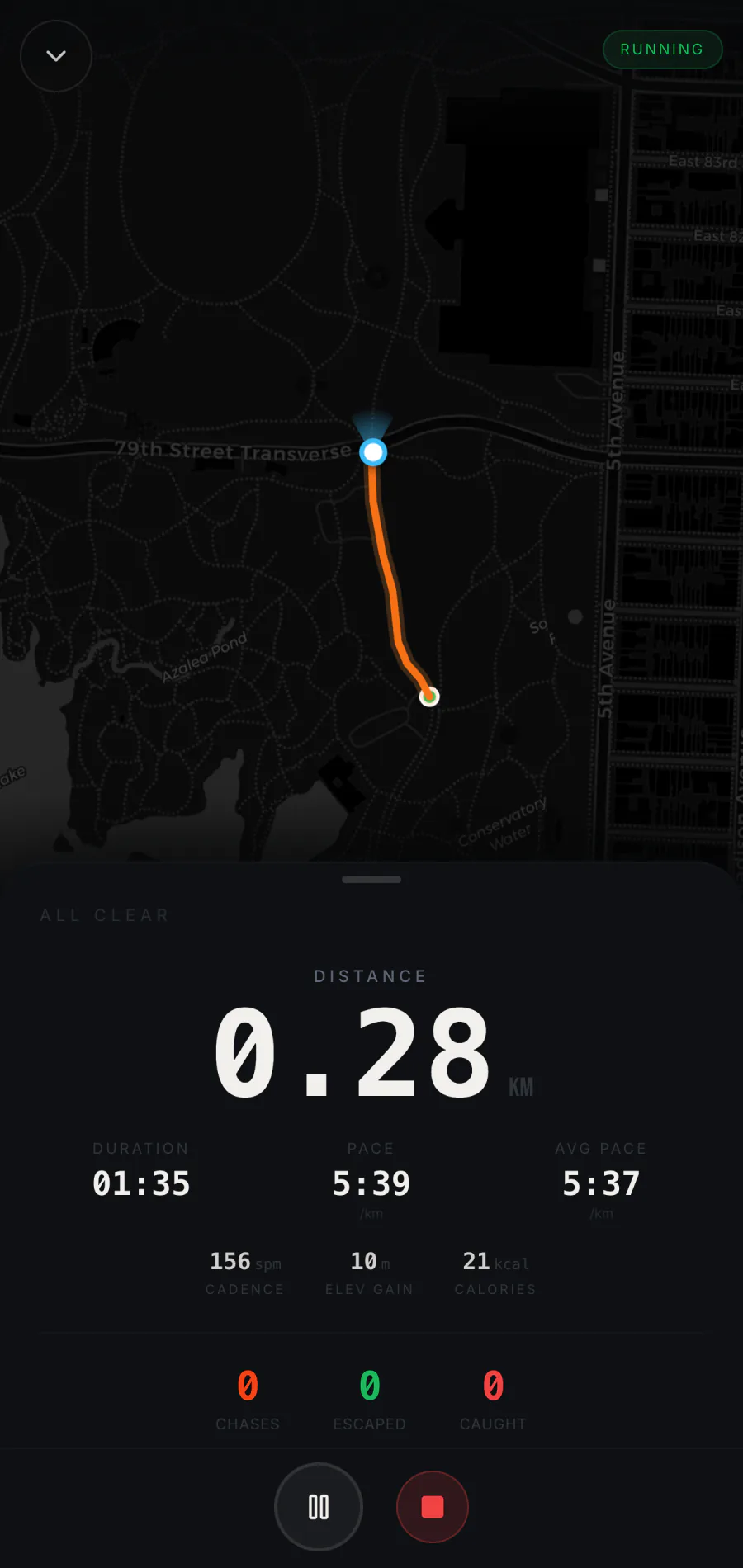 Real Raptor Run live run screen during a simulated demo route